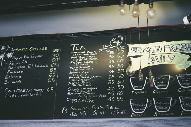 Menu của quán Kafe Ville 